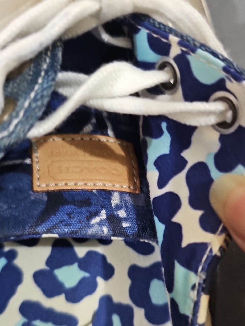 Coach Patchwork Blue Mixed-Print Lace-Up Sneakers Size 9 - Picture 4 of 12